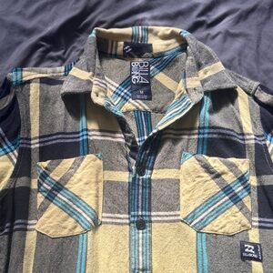 Billabong Men's Plaid Shirt - Black, Yellow, and Blue